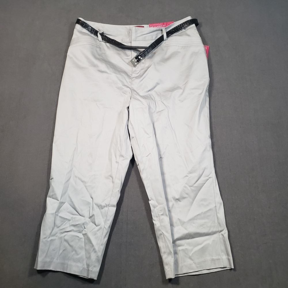 212‎ Collection Capri Pants Womens 12 Gray Trapunto Sateen Classic Fit Belted